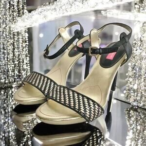 Isaac Mizrahi New York Size 8 Isbelle High Heels Black Gold Date Night Leather